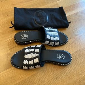 ASH slides.  Black with white woven through with stud embellishment.